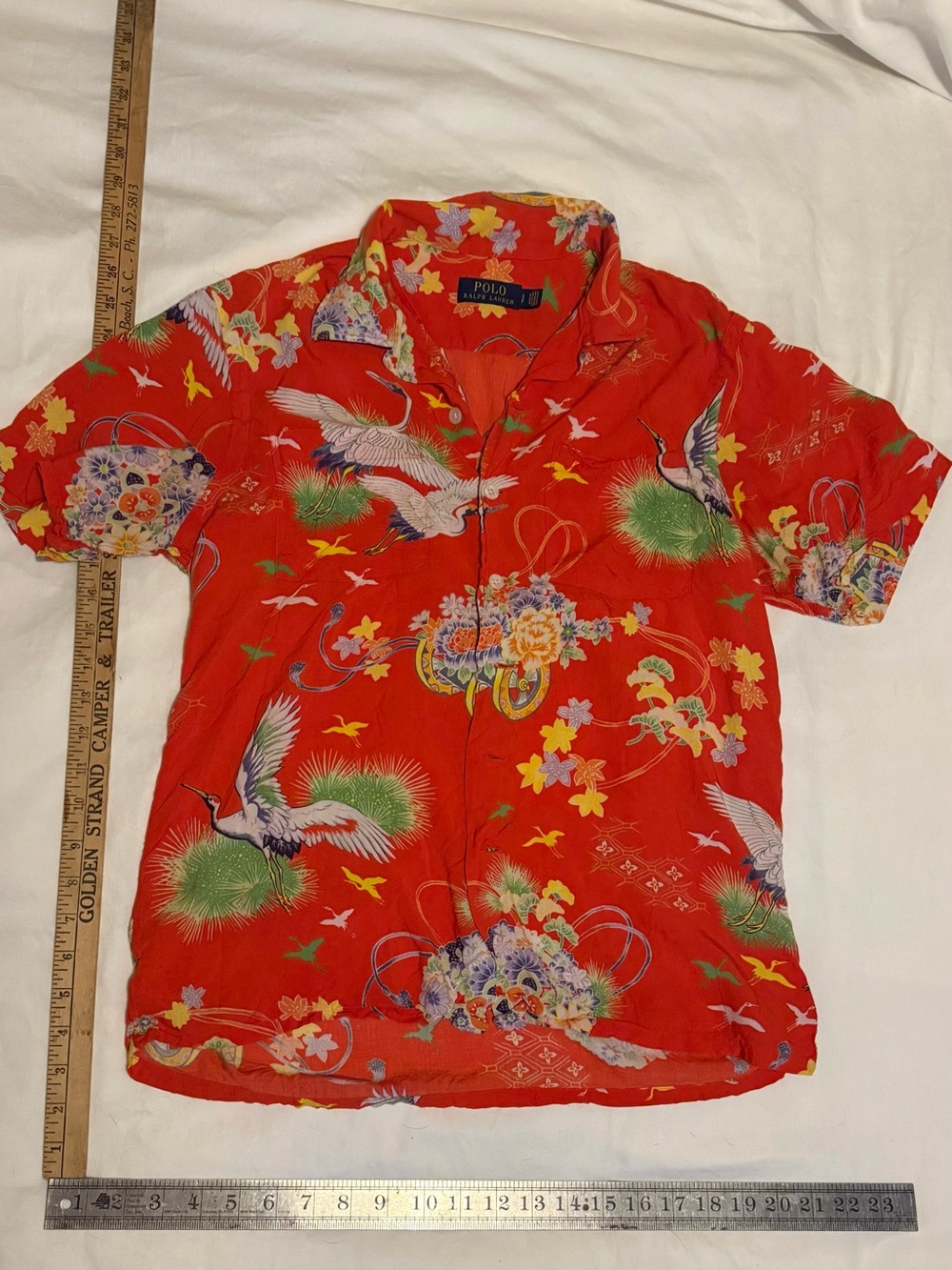 Ralph Lauren Red Hawaiian Crane Print Polo Shirt